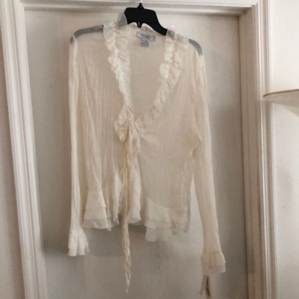 Brand New! Women’s Ruffled Cream-ish White Mesh Top
